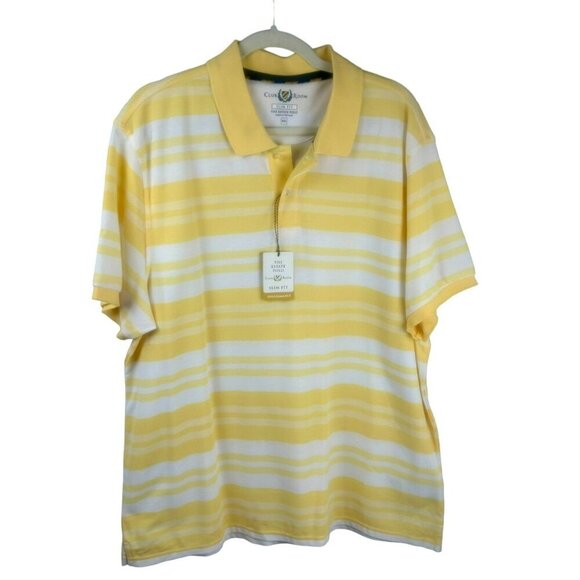 Club Room Other - NEW Club Room Polo Shirt Men XXL Yellow White Stripe Slim Fit Short Sleeves